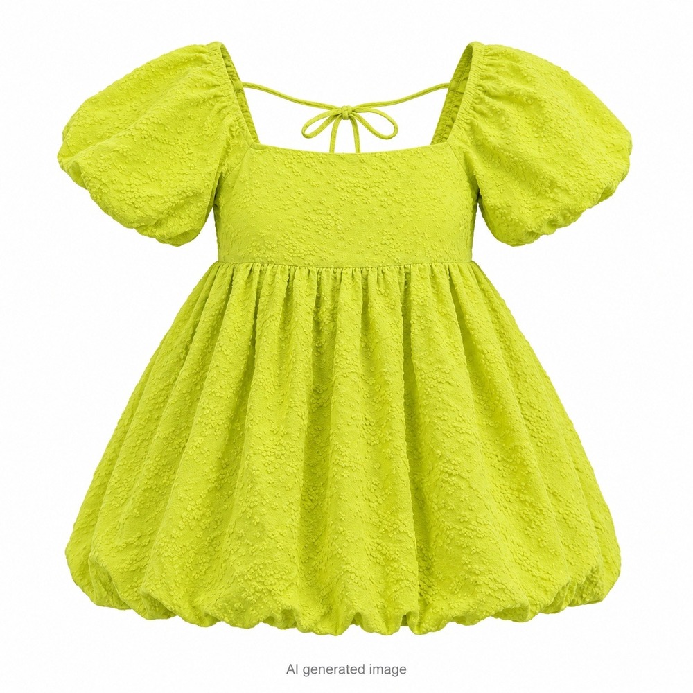 Hem & Thread Floral‎ Jacquard Bubble Hem Mini Dress Women L Lime NWT